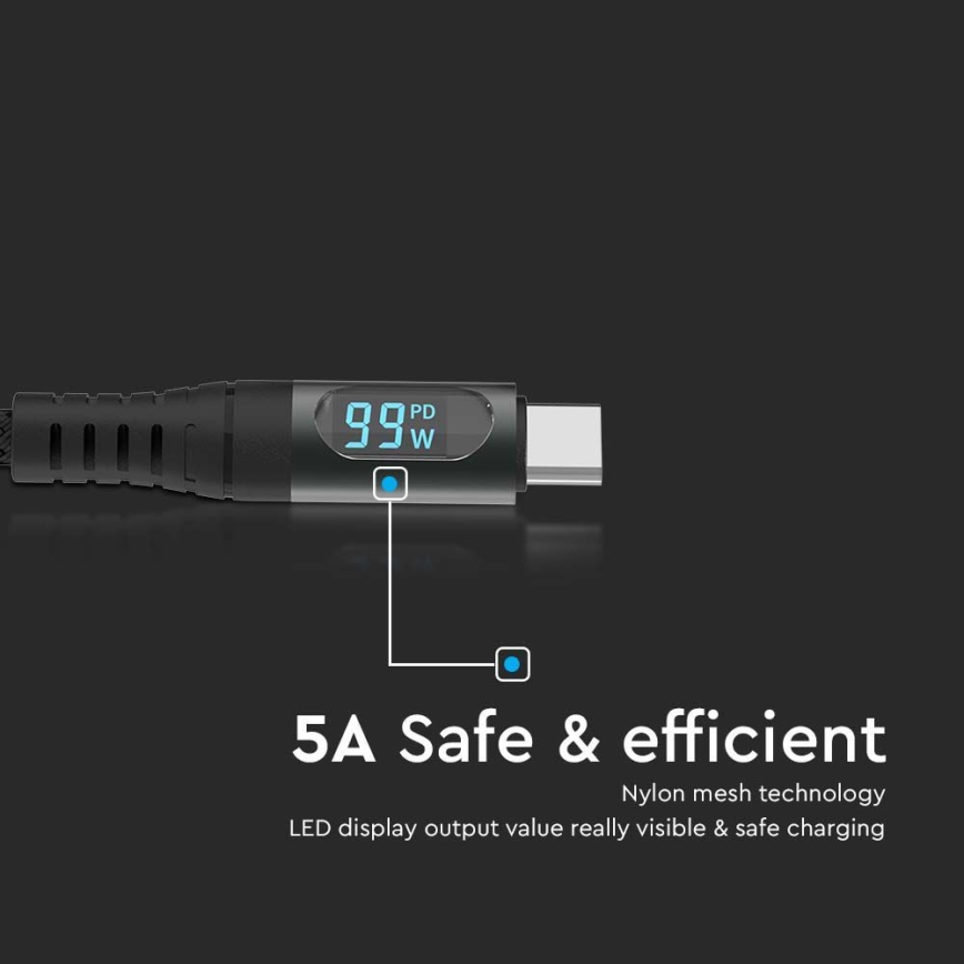 USB-kaapeli TYPE C -liitin LED-näyttö 1m