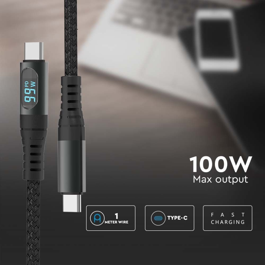 USB-kaapeli TYPE C -liitin LED-näyttö 1m