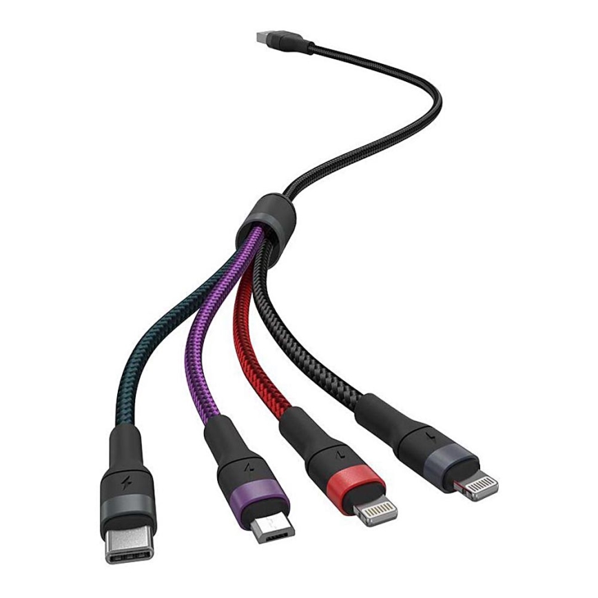 USB kaapeli USB-A / USB Lightning  / MicroUSB / USB-C 1,2m monivärinen