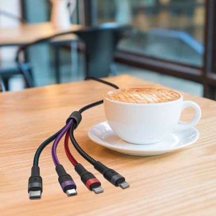 USB kaapeli USB-A / USB Lightning  / MicroUSB / USB-C 1,2m monivärinen