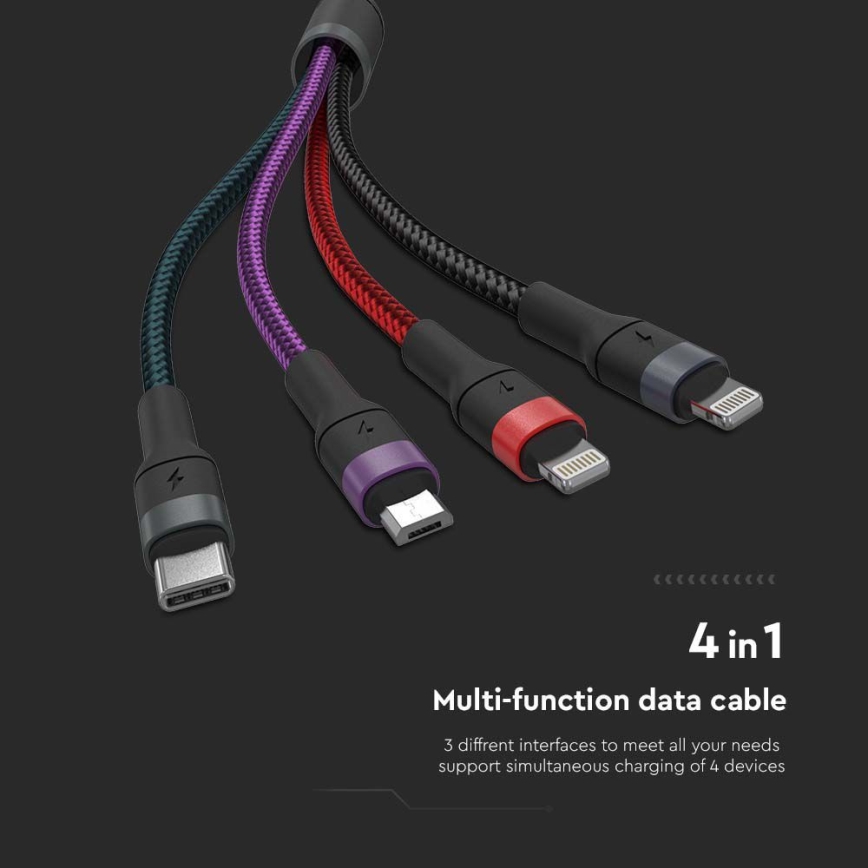 USB kaapeli USB-A / USB Lightning  / MicroUSB / USB-C 1,2m monivärinen