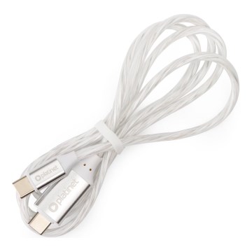 USB-kaapeli USB-C / USB-C liitin LED mukana taustavalo 60W 1m valkoinen