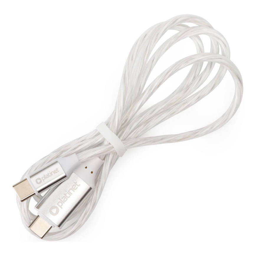 USB-kaapeli USB-C / USB-C liitin LED mukana taustavalo 60W 1m valkoinen