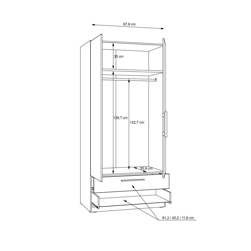 Vaatekaappi MARO 100x213 cm artisan-tammi