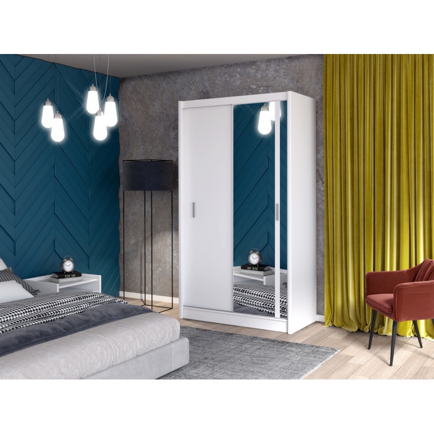 Vaatekaappi peilillä SABRINA 120x215 cm valkoinen