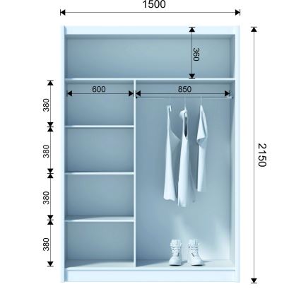 Vaatekaappi peilillä SABRINA 150x215 cm woltan tammi