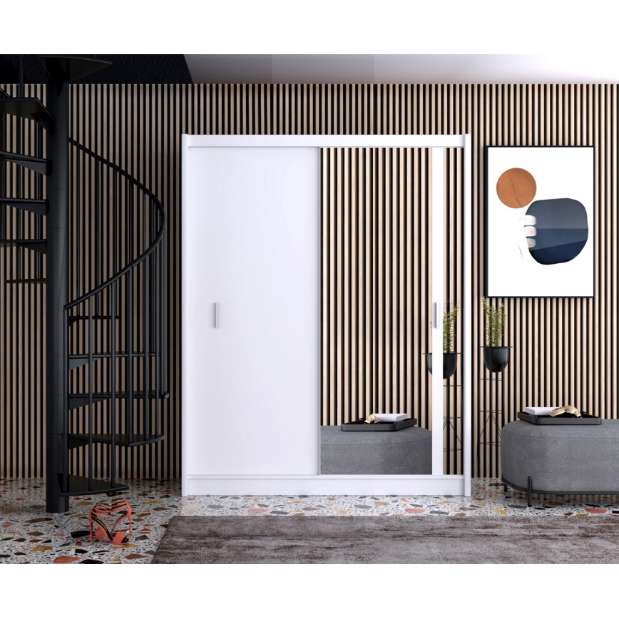 Vaatekaappi peilillä SABRINA 180x215 cm valkoinen