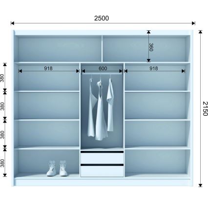Vaatekaappi peilillä SABRINA 250x215 cm sonoma-tammi