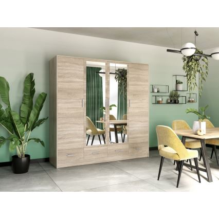 Vaatekaappi peilillä SANNA 200x215 cm sonoma-tammi