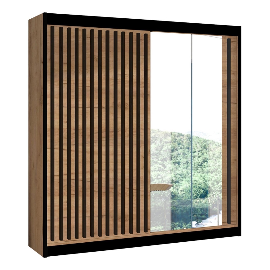 Vaatekaappi peilillä SANTINO 203x215 cm craft-tammi/musta