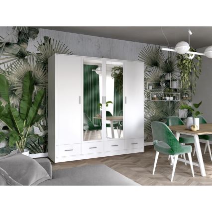 Vaatekaappi peilillä SANNA 200x215 cm valkoinen