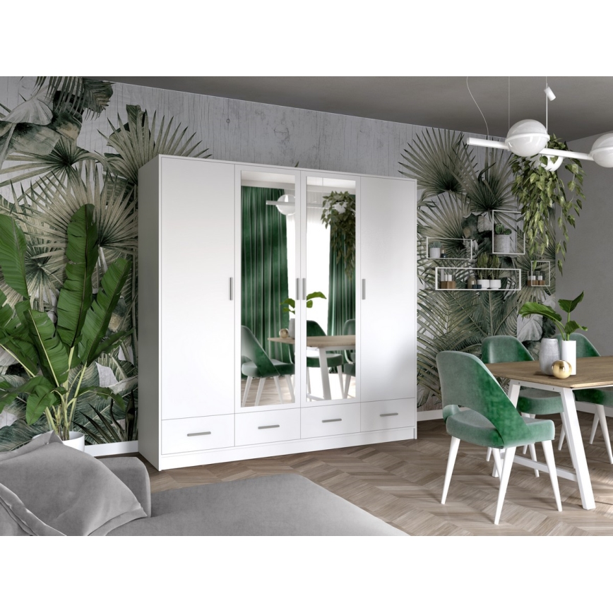 Vaatekaappi peilillä SANNA 200x215 cm valkoinen
