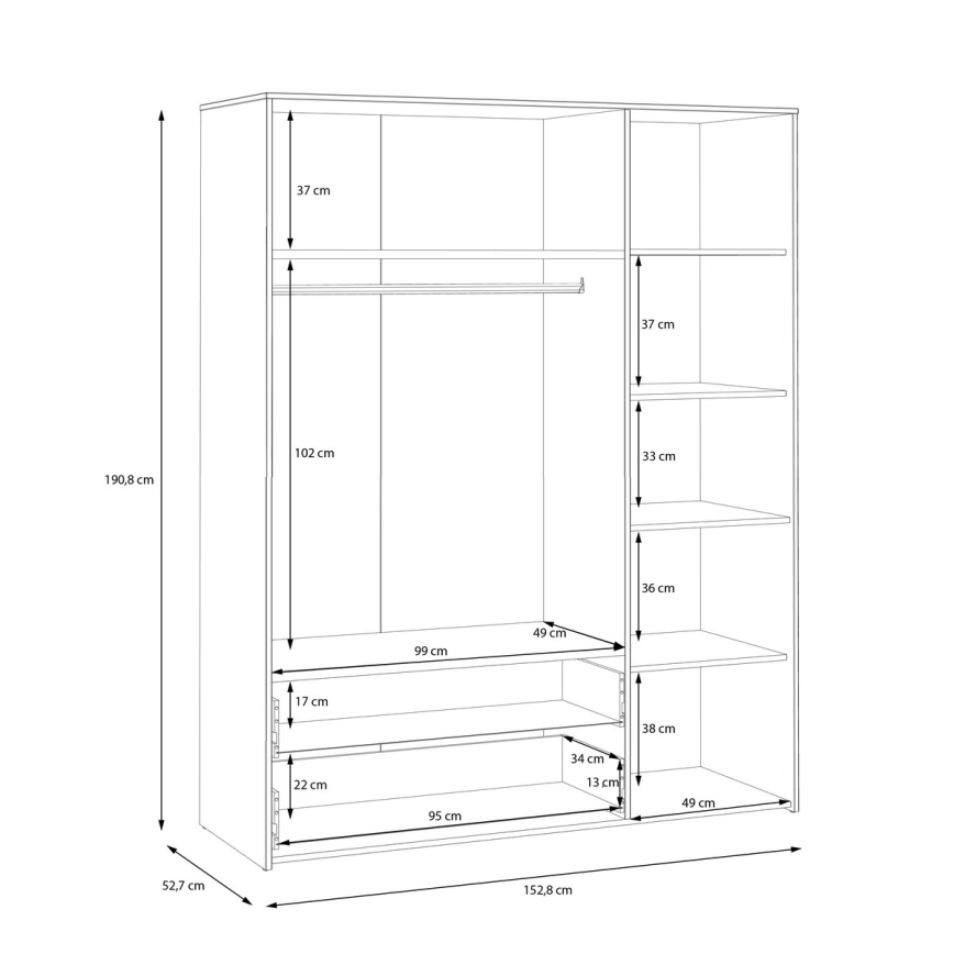 Vaatekaappi URO 152x190 cm artisan-tammi/valkoinen