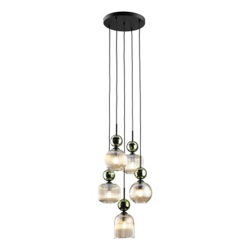Vaijerikiinnitteinen riippuvalaisin SOPHIA 5xE14/10W/230V musta/vihreä/savuinen beige