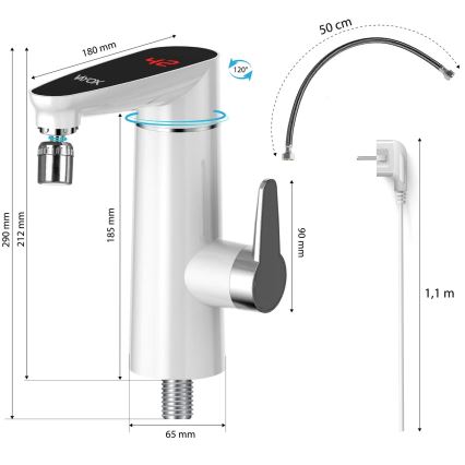 Välitön vedenlämmitin LED mukana näyttö 3000W/230V IPX4 valkoinen