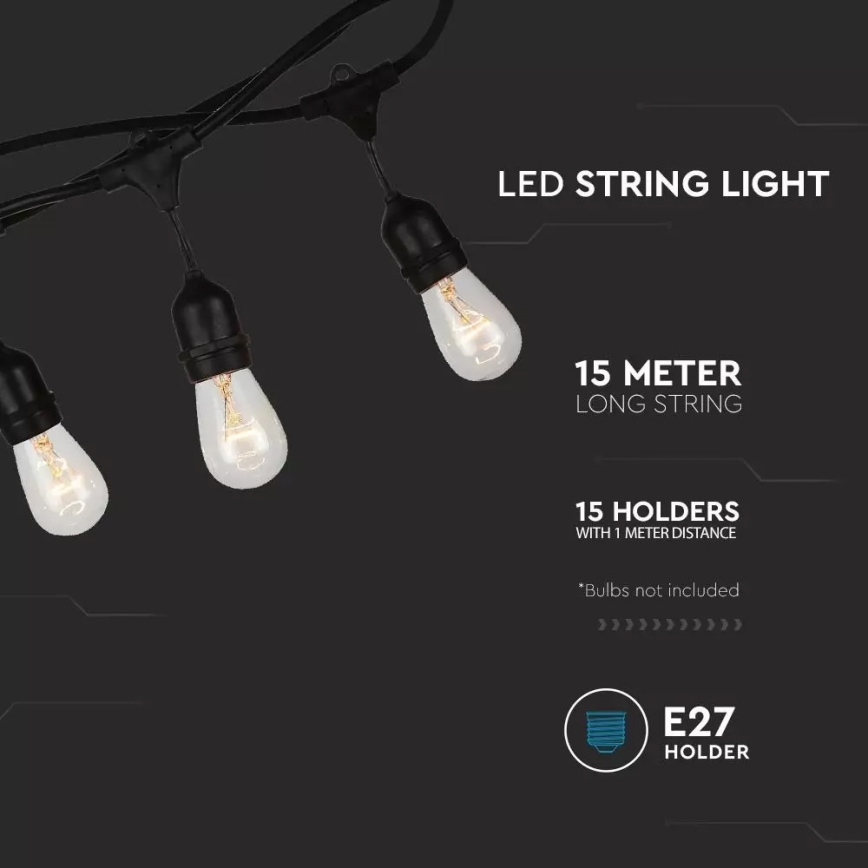 Valoketju ulkokäyttöön STRING 15m 15xE27/25W/230V IP54
