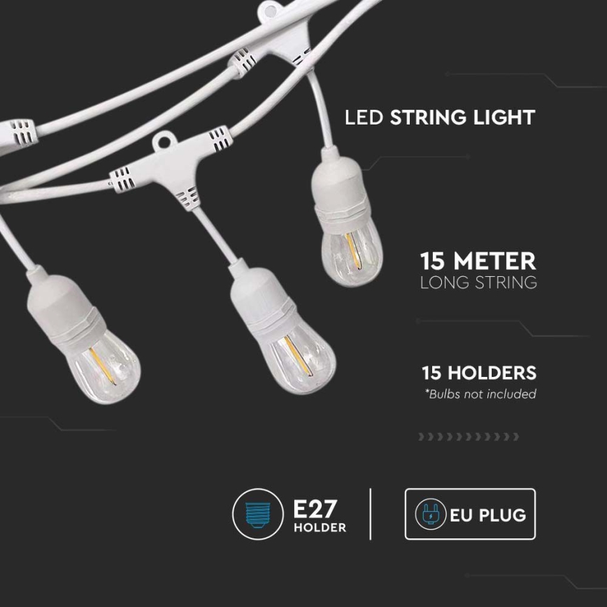 Valoketju ulos STRING 15xE27/40W/230V 15m IP65