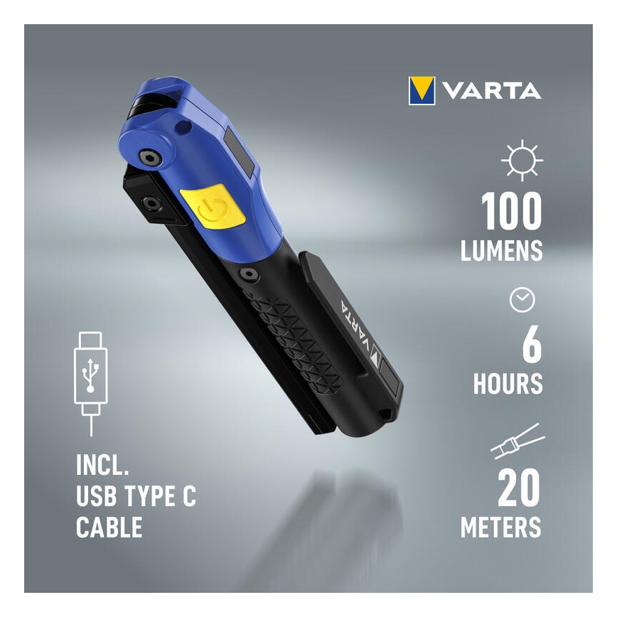 Varta 18649101401 - Ladattava LED-taskulamppu WORK FLEX F20R LED/5V IP54