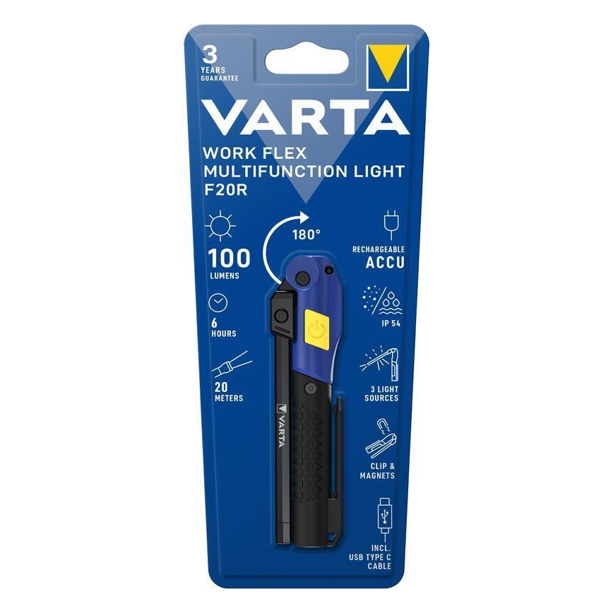 Varta 18649101401 - Ladattava LED-taskulamppu WORK FLEX F20R LED/5V IP54