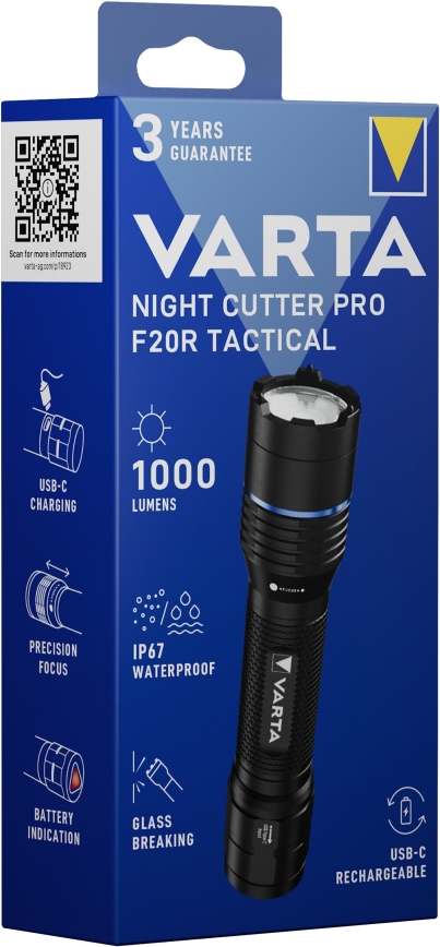 Varta 18923101111 - LED Taktinen ladattava taskulamppu NIGHT CUTTER PRO F20R LED/USB