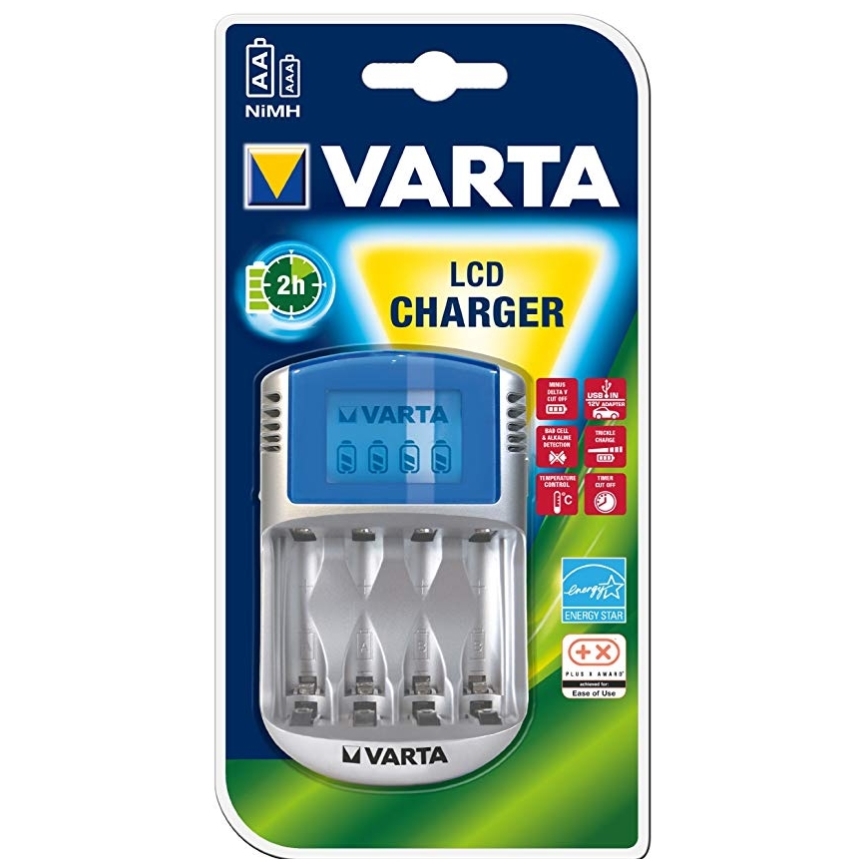 Varta 57070 - Akkulaturi LCD 4xAA/AAA 100-240V/12V/5V