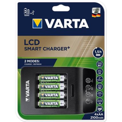 VARTA 57684 - LCD-älylaturi 4xAA / AAA, lataus 1,5h
