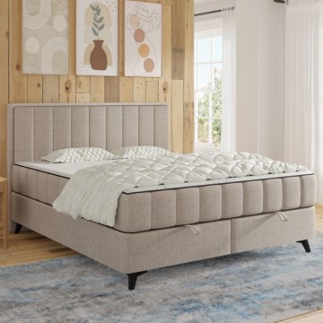 Verhoiltu ALICIA-sänky patjoineen ja topperineen, säilytystilalla, 140x200 cm, beige