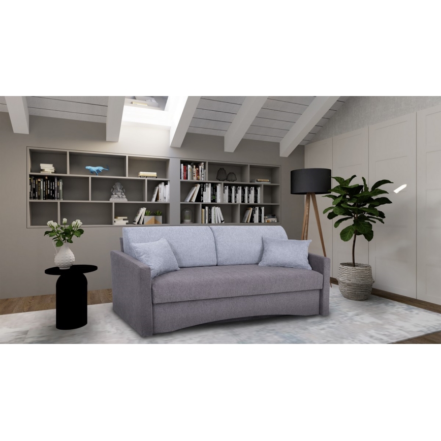 Verhoiltu kolmen hengen vuodesohva PAUL – sopii päivittäiseen nukkumiseen, käsinojilla, harmaa