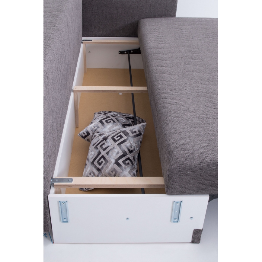 Verhoiltu kolmen hengen vuodesohva PAUL – sopii päivittäiseen nukkumiseen, käsinojilla, harmaa