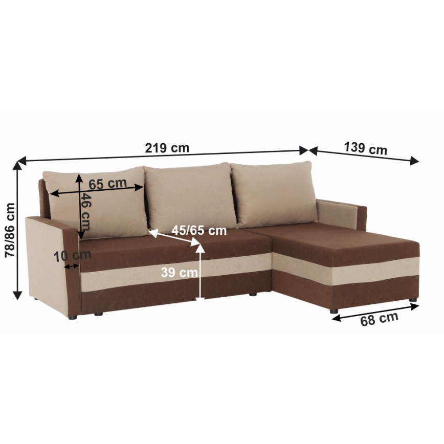 Verhoiltu universaali kulmasohva L-mallinen BRISTOL ruskea/beige