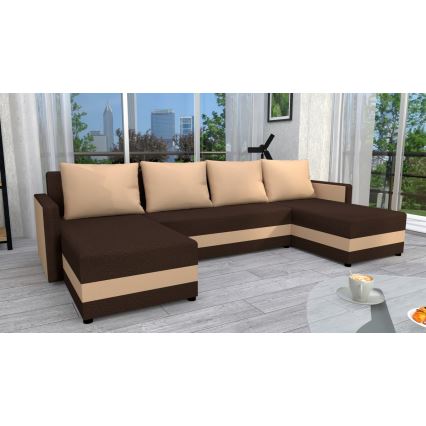 Verhoiltu universaali U-muotoinen kulmasohva BRISTOL ruskea/beige