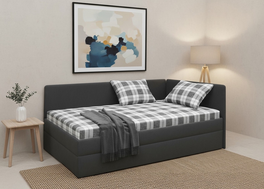 Verhoiltu divaanisänky käännettävällä vasen/oikea-päädyllä ARLY 110x200 cm antrasiitti/valkoinen