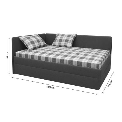 Verhoiltu divaanisänky käännettävällä vasen/oikea-päädyllä ARLY 110x200 cm antrasiitti/valkoinen