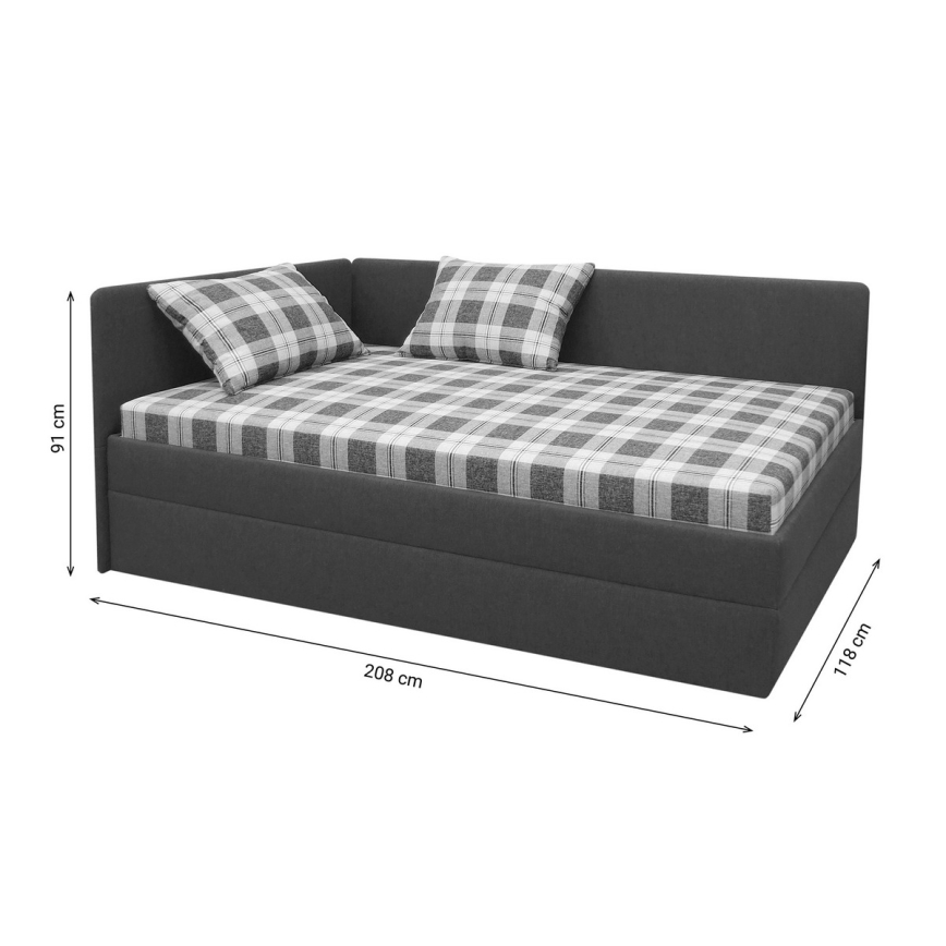 Verhoiltu divaanisänky käännettävällä vasen/oikea-päädyllä ARLY 110x200 cm antrasiitti/valkoinen