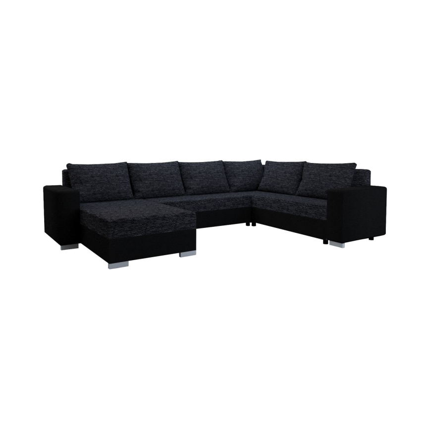 Verhoiltu monikäyttöinen U-muotoinen avattava sohva YORK, musta/antrasiitti
