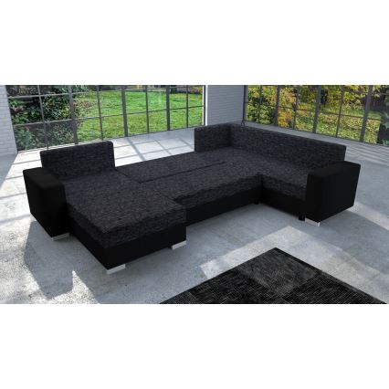 Verhoiltu monikäyttöinen U-muotoinen avattava sohva YORK, musta/antrasiitti