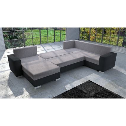 Verhoiltu monikäyttöinen U-muotoinen avattava sohvasarja YORK harmaa/musta