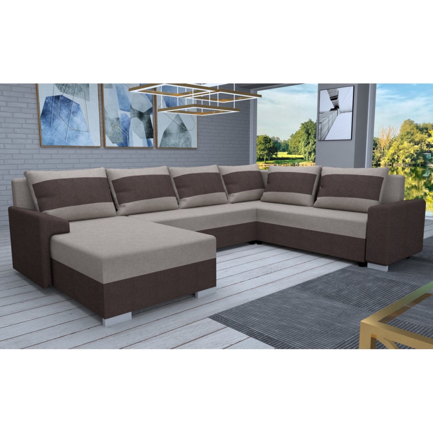 Verhoiltu, monikäyttöinen U-muotoinen kulmasohva OXFORD, ruskea/taupe