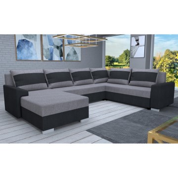 Verhoiltu, monikäyttöinen U-muotoinen levitettävä sohva OXFORD, musta/harmaa