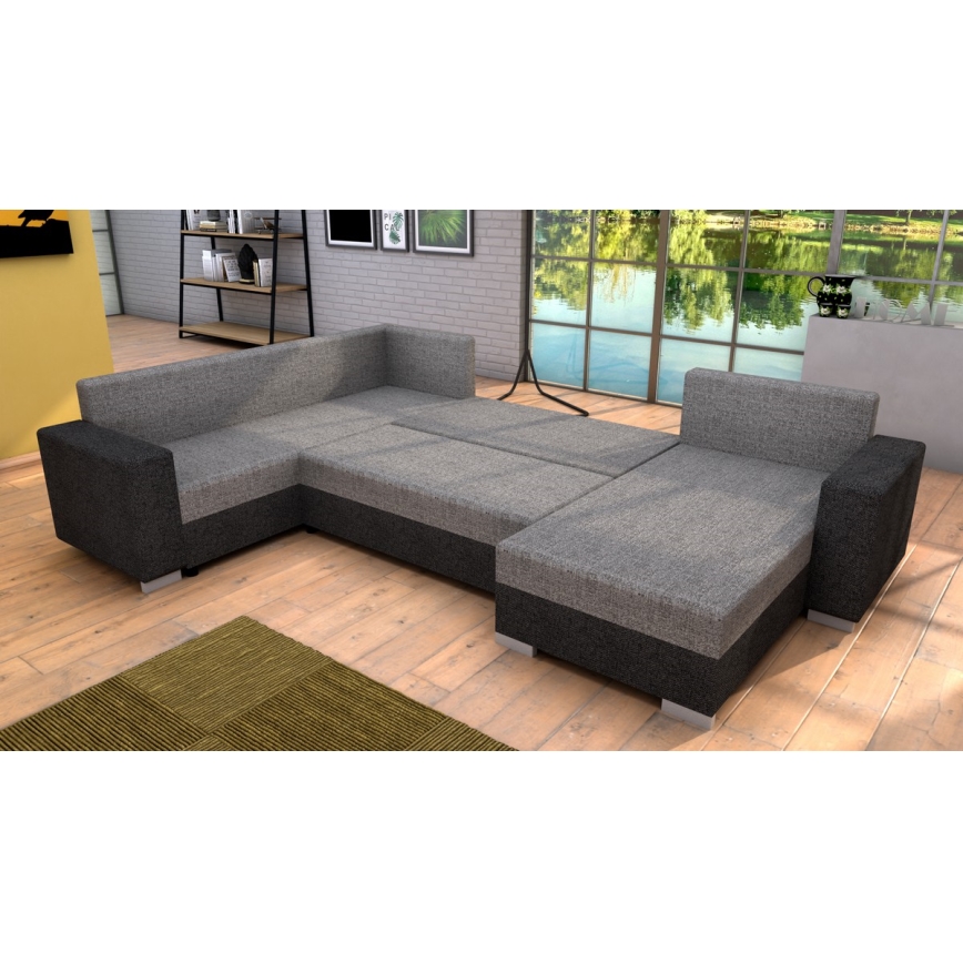 Verhoiltu monikäyttöinen U-muotoinen vuodesohva YORK harmaa/beige/ruskea