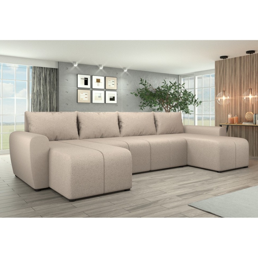 Verhoiltu, monikäyttöinen U-muotoinen vuoteeksi avattava istuinryhmä NEWPORT, beige