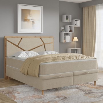 Verhoiltu NAOMI-sänky 140x200 cm patjoineen ja säilytystilalla, beige