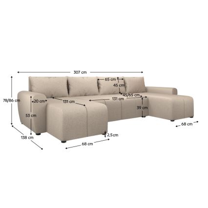 Verhoiltu universaali U-muotoinen vuodesohva NEWPORT beige