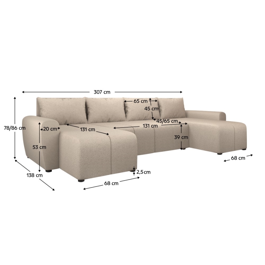 Verhoiltu universaali U-muotoinen vuodesohva NEWPORT beige