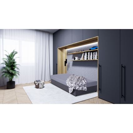 Verhoiltu päivävuode JACOB XL säilytystilalla, kantavuus 130 kg, 90x200 cm, harmaa