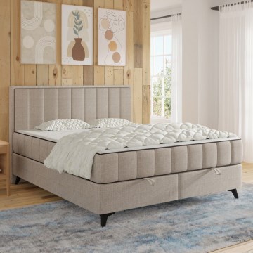 Verhoiltu sänky ALICIA 160x200 cm, patjoineen ja petauspatjalla, säilytystilalla, beige