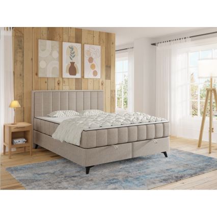 Verhoiltu sänky patjoilla ja toppauksella, säilytystilalla ALICIA 180x200 cm beige