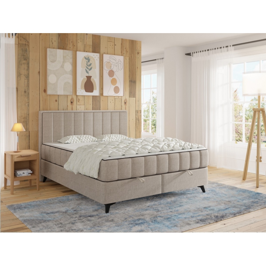 Verhoiltu sänky patjoilla ja toppauksella, säilytystilalla ALICIA 180x200 cm beige