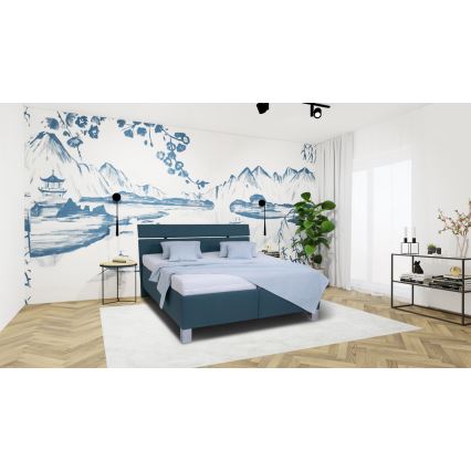 Verhoiltu sänky ALIS 160x200 cm, säilytystilalla, ilman patjaa, petroolinvärinen
