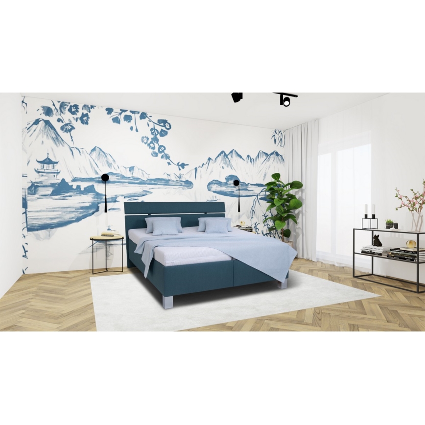 Verhoiltu sänky ALIS 160x200 cm, säilytystilalla, ilman patjaa, petroolinvärinen